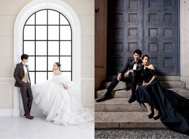 お色直し 披露宴 前撮り ドレス 黒 結婚式 ウェディング 街撮り 